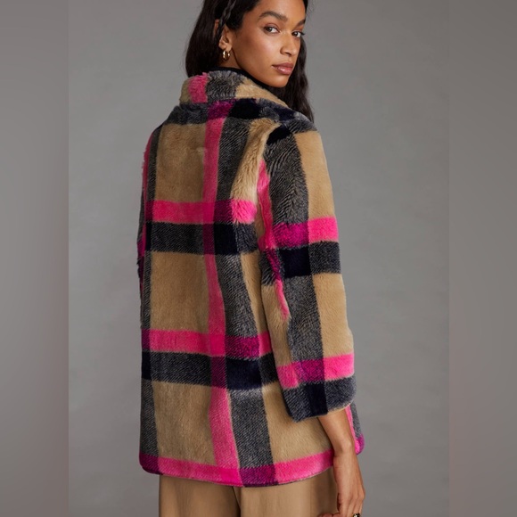 Anthropology Villagalo fake fur plaid coat - Picture 3 of 9